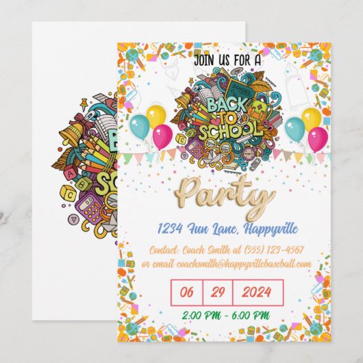 back-to-school party invitation (Devant / Derrière)