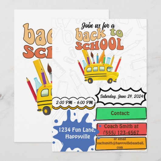 back-to-school party invitation (Devant / Derrière)