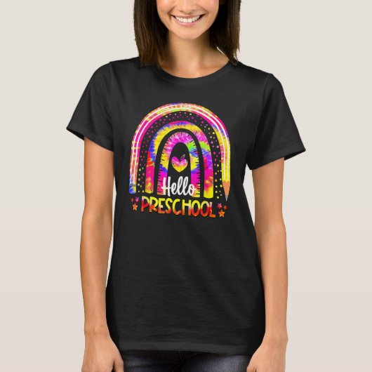 Back To School Rainbow Boho Tie Dye Teacher Hello T-shirt (Voorkant)