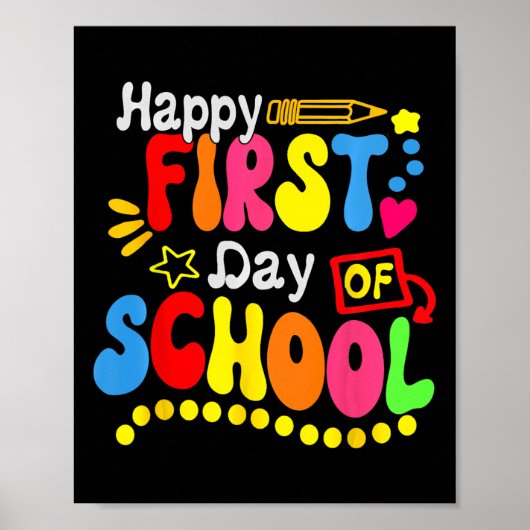 Back To School Teacher Student Happy First Day Of Poster (Voorkant)