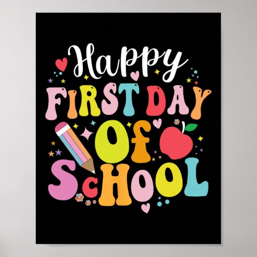 Back To School Teacher Student Happy First Day Of Poster (Voorkant)