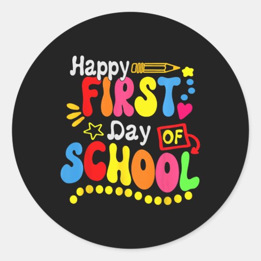 Back To School Teacher Student Happy First Day Of Ronde Sticker (Voorkant)