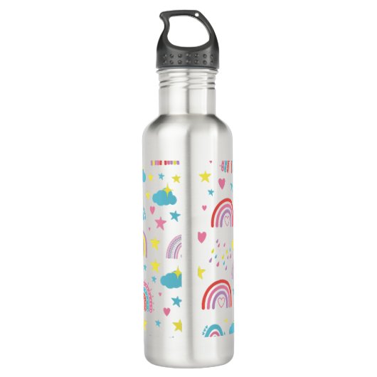 Back to School Water Bottle with Rainbow Pattern Waterfles (Achterkant)