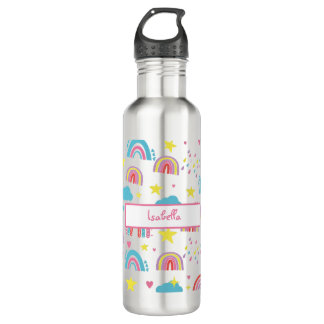Back to School Water Bottle with Rainbow Pattern Waterfles