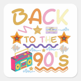 Back to the 90s, 80s, 70s, 60s, cool, vintage, pop vierkante sticker