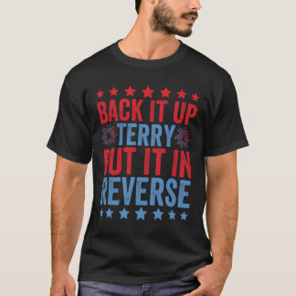 Back-up Terry zet hem om in omgekeerde vuurwerk op T-shirt