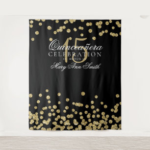 Backdrop Quinceanera Party Gold Black Confetti Wandkleed
