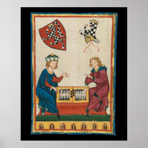 Backgammon spel, 14e eeuwse middeleeuwse kunst poster