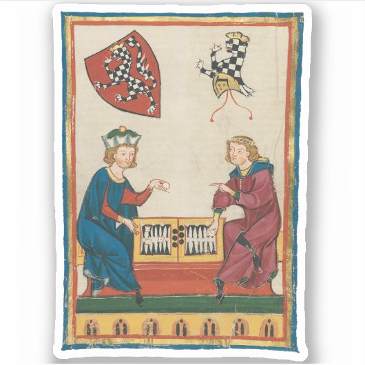 Backgammon spel, 14e eeuwse middeleeuwse kunst sticker (Voorkant)