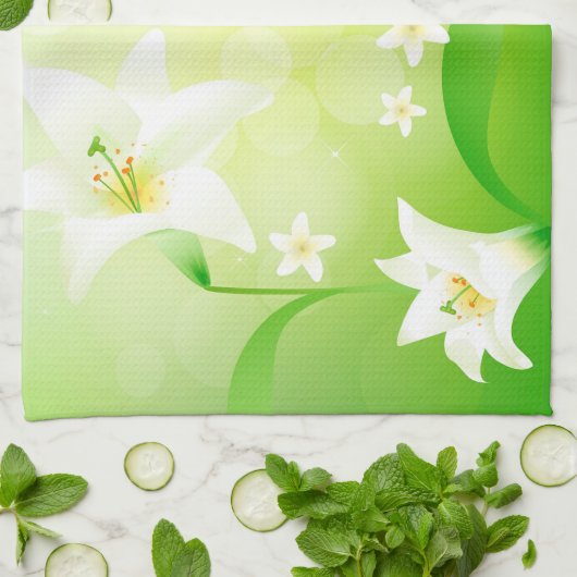 Background White Spring Lily Theedoek (Gevouwen)