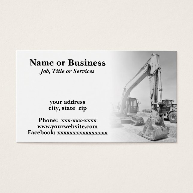 Backhoe bouwmateriaal in zwart/wit visitekaartje (Voorkant)