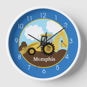 Backhoe Construction Clock - Voeg een naam toe