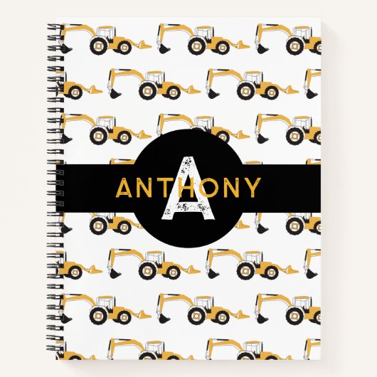 Backhoe Construction Truck Kinder Monogram Notitieboek (Voorkant)