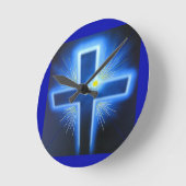 Backlit Blue Cross Ronde Klok (Hoek)