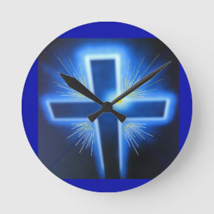 Backlit Blue Cross Ronde Klok