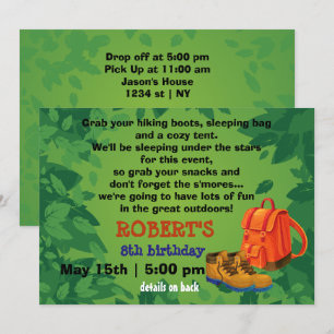 BackPack & Boots Camping Party Birthday Uitnodigin Kaart