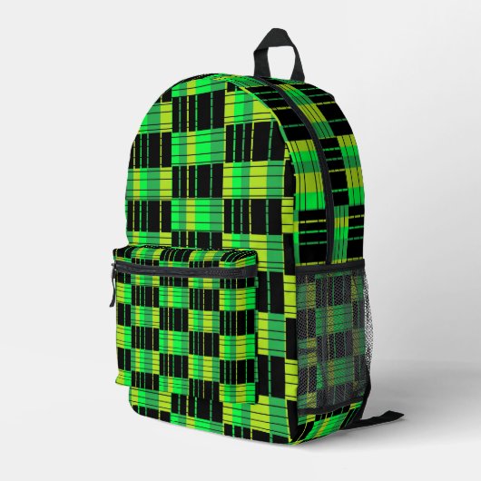 Backpack With Green and Black Plaid Pattern Bedrukte Rugzak (Achterkant Hoek Rechts)