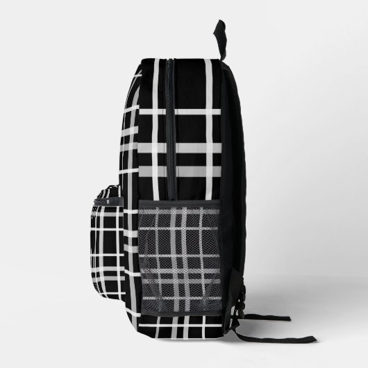 Backpacks white black checkered lines  bedrukte rugzak (Rechts)