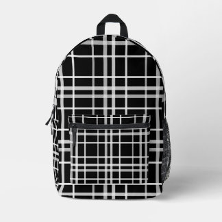 Backpacks white black checkered lines  bedrukte rugzak
