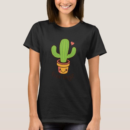 Backprint Free Hugs Cactus and Potted Plants T-shirt (Voorkant)