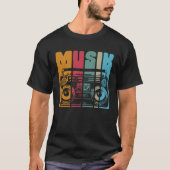 Backprint muziek oude radio en mobiel stereosystee t-shirt (Voorkant)