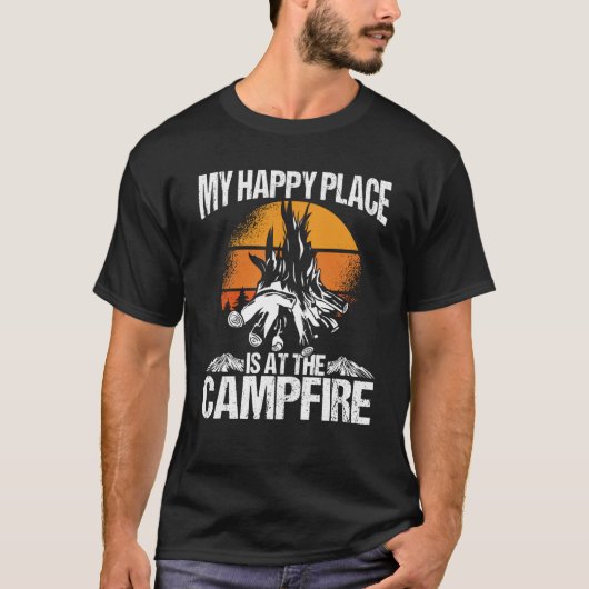Backprint My Happy Place Is A The Campfire Camping T-shirt (Voorkant)