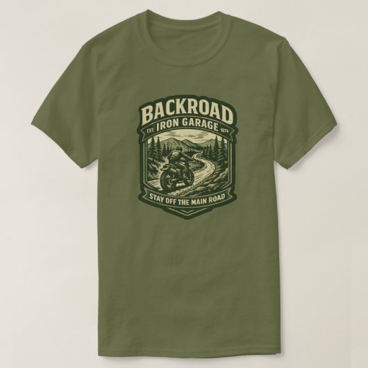Backroad Iron Garage T-Shirt Scrambler Motorcycle (Design devant)