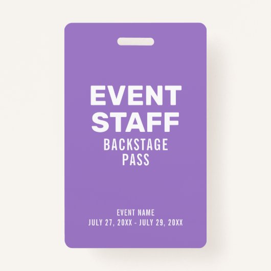 Backstage Pass Event Staff Purple ID Badge (Devant)