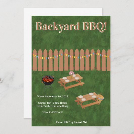 Backyard BBQ Party Invitation (Devant / Derrière)