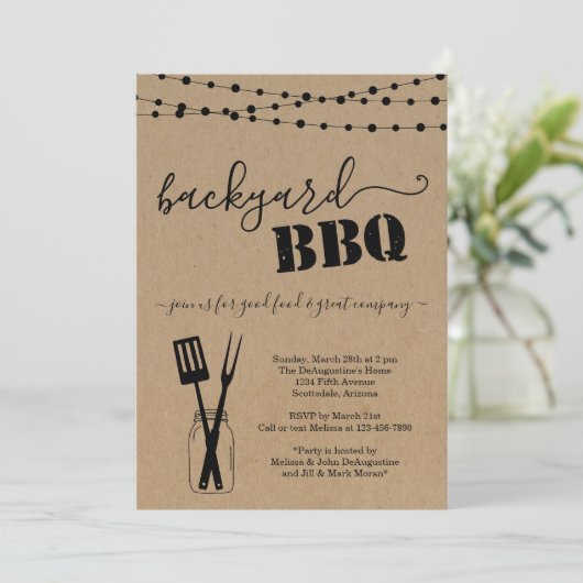 Backyard BBQ Party Invitation - Rustic Kraft (Debout devant)