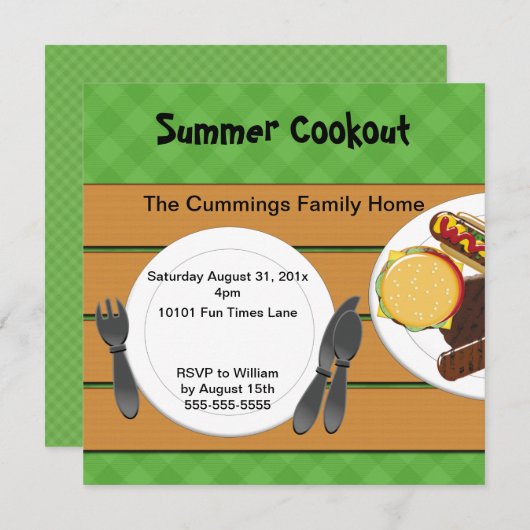 Backyard Cookout Uitnodiging (Voorkant / Achterkant)