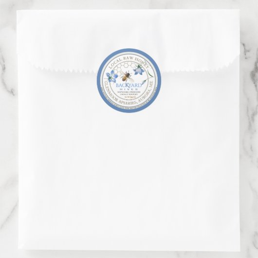 Backyard Hive Apiary Blue Flower Raw Honey Label (Tas)