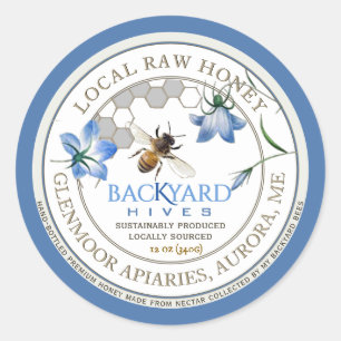Backyard Hive Apiary Blue Flower Raw Honey Label