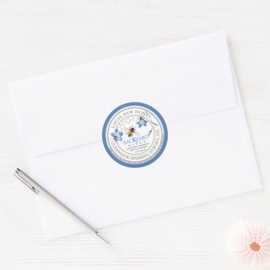 Backyard Hive Apiary Blue Flower Raw Honey Label (Envelop)