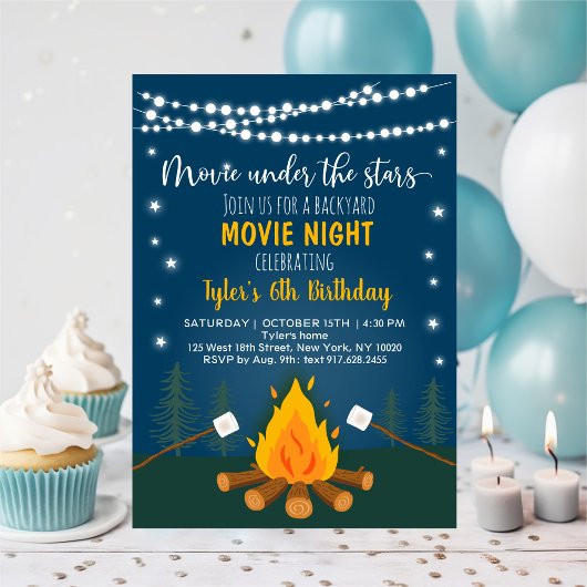 Backyard Movie Night S'mores Birthday Kaart