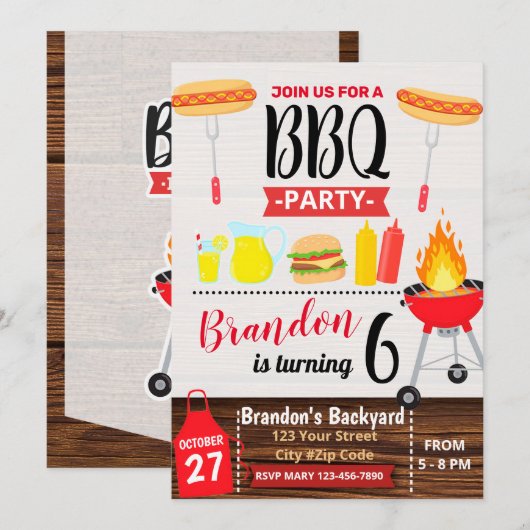 BACKYARD PARTY BBQ BIRTHDAY INVITATION KAART (Voorkant / Achterkant)
