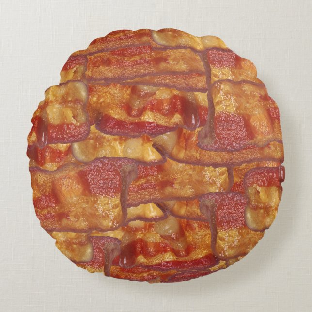 Bacon achtergrond patroon, grappig gebakken voedse rond kussen (Voorkant)