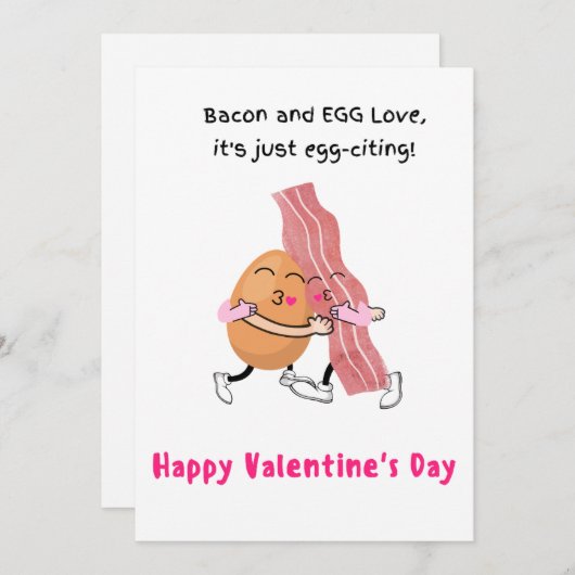 Bacon and egg Love, het is eitjes, valentijn! Feestdagenkaart (Voorkant / Achterkant)