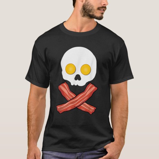 Bacon and Eggs Skull Crossbones Funny Fried Breakf T-shirt (Voorkant)