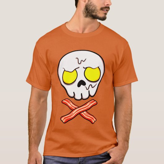 Bacon and Eggs Skull in Crossbones Funny T-shirt (Voorkant)