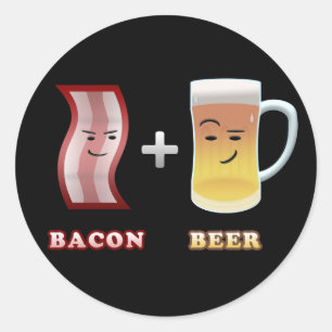 Bacon & beer zijn tot iets (zwarte bkgd) ronde sticker