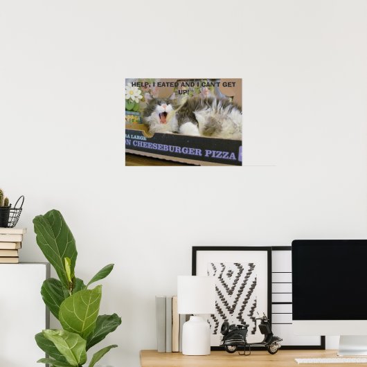 Bacon Cheeseburger Pizza Overdosering Kat Poster (Thuiskantoor)