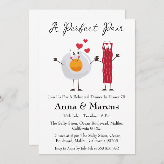 Bacon & Egg een perfect bruidsdiner Kaart (Voorkant / Achterkant)