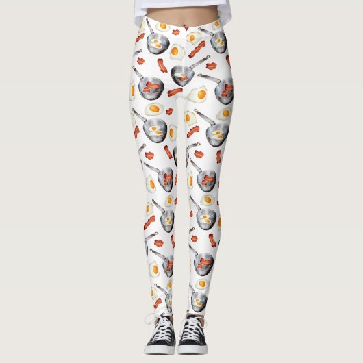 Bacon & Eggs Ontbijt Voedsel Patroon Leggings (Voorkant)