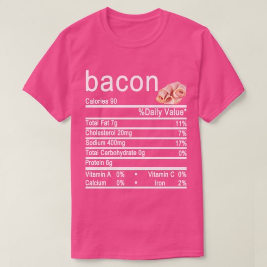 Bacon Nutrition Facts label T-shirt (Design voorkant)
