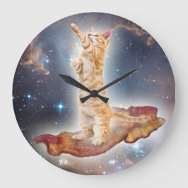 Bacon Surfing Cat Clock Grote Klok