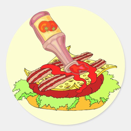 Bacon Zwitserse cheeseburger met ketchup Ronde Sticker (Voorkant)