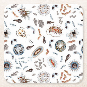 Bacteriën en viruspatroonpatronen vierkante kartonnen onderzetter