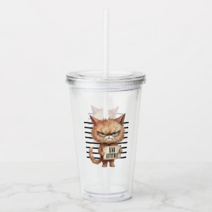 Bad Attitude Cat Mugshot – Grappig katachtig ontwe Acryl Drinkbeker