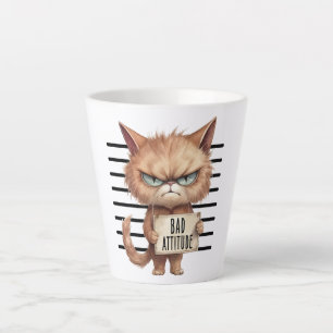 Bad Attitude Cat Mugshot – Grappig katachtig ontwe Latte Mok